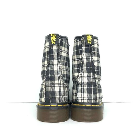 Vintage Dr Martens 1460 Black and White Plaid MIE Canvas Boots Women’s 5 Shoes - Picture 7 of 13